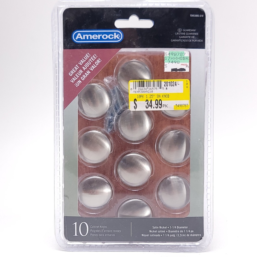 Amerock 10 Pack Satin‎ Nickel Cabinet Knobs 1.25 Inch Round TEN53005G10 NEW